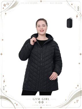 Plus Size Packable Puffer Jacket Water-Resistant Hooded Winter Coat